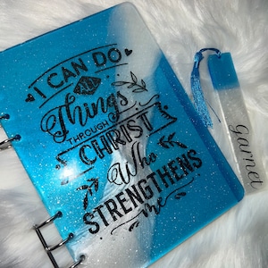 Resin Notebook Cover | Glittered Journal | Prayer Journal | Motivational Journal | Planner | A5 Lined Paper & Detachable Rings Included