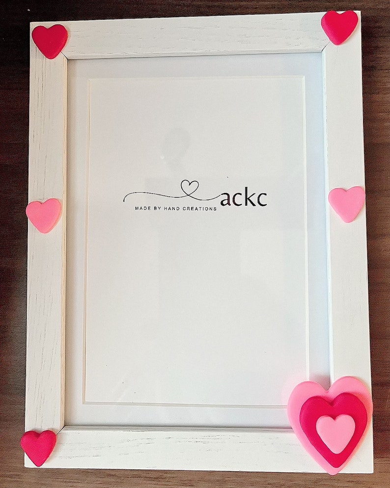 Handmade Hearts Pink and Red Picture Frame 5 X 7 Whitewash Rustic