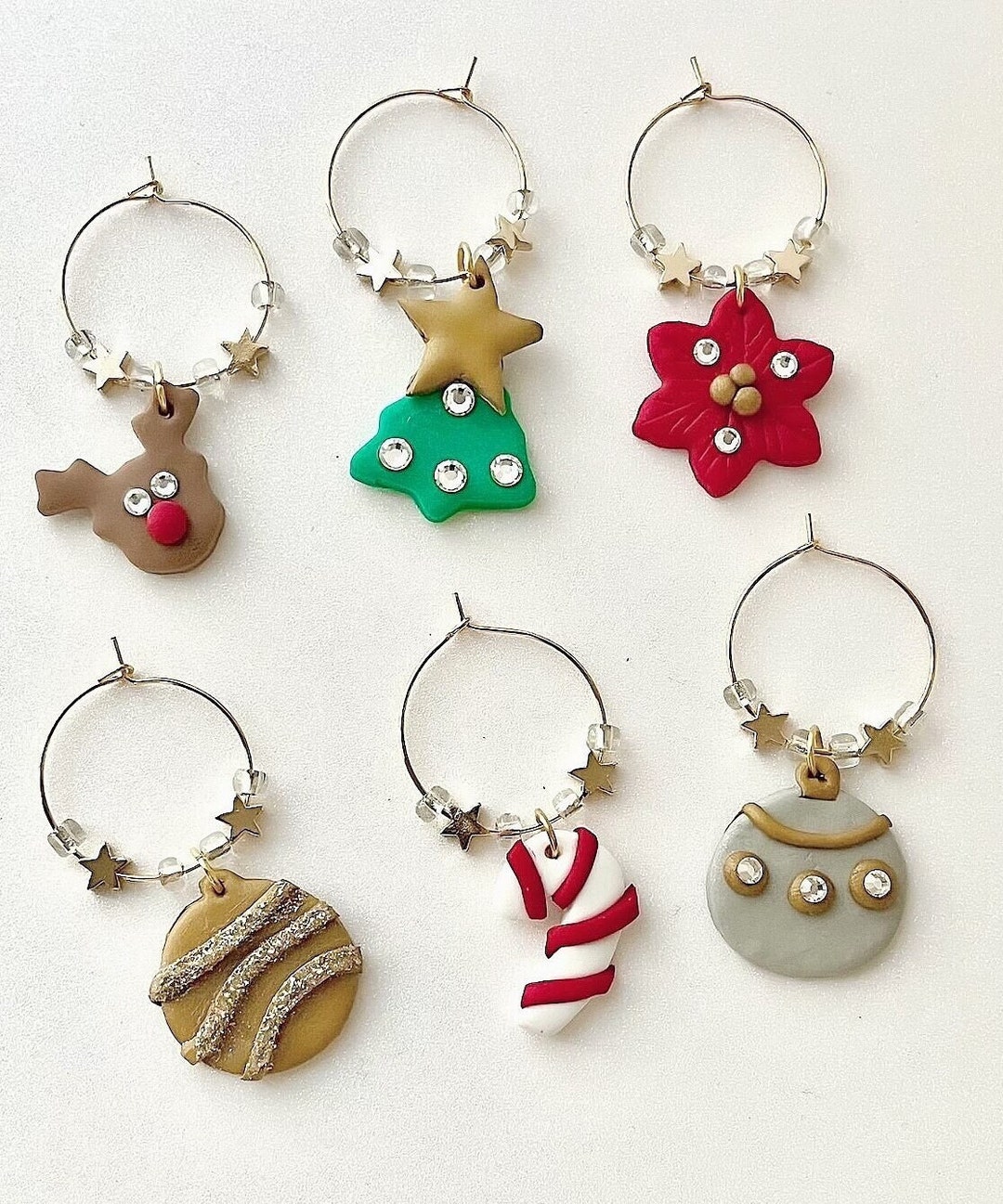 Christmas Wine Glass Charm Rings Handmade Polymer Clay Glass Etsy