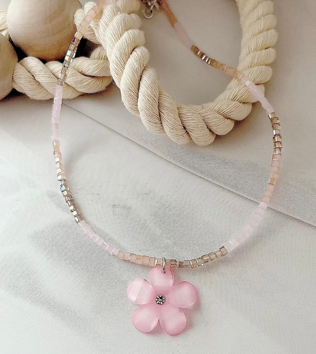 Pink Flower Pendant Necklace Jewelry Spring Jewelry Summer Jewelry