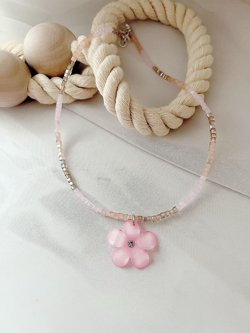Pink Flower Pendant Necklace Jewelry Spring Jewelry Summer Jewelry