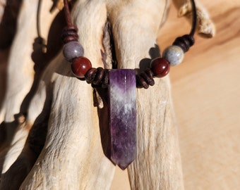 Amethyst red jasper indian agate crystal jewelry chakra jewelry healing gemstones natural stones chakra's 18+- inches unisex jewelry