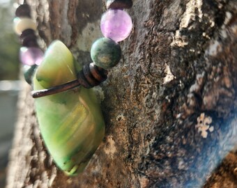 Jade indian agate amethyst ocean jasper chakra jewelry crystal jewelry natural gemstones 20+- inches leather and pearls chakra jewelry