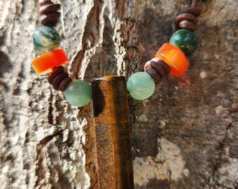 tiger eye green aventurine carnelian moss agate chakra necklace crystal stones 18+- inches natural gemstones healing stones chakra jewelry