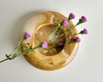 Handgemachter Honig Onyx Aschenbecher: Runder Stein Dekor, Raucher Geschenk