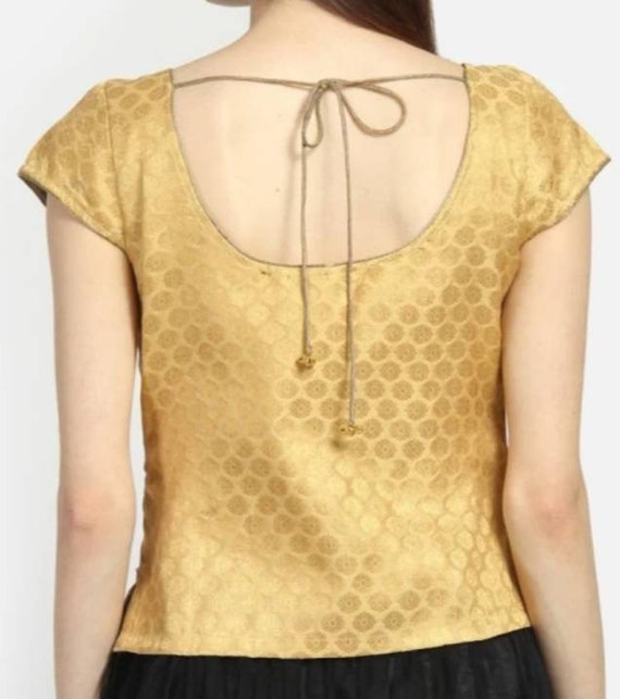 New Golden Brocade Short Kurti In Round Neck And Short Sleeves,Lehanga Kurti,Skirt Top,All Size Available..