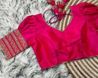 Hermosa blusa de seda con lentejuelas y trabajo dori, blusa acolchada abierta en la espalda, blusa india, blusa sari, blusa de boda.