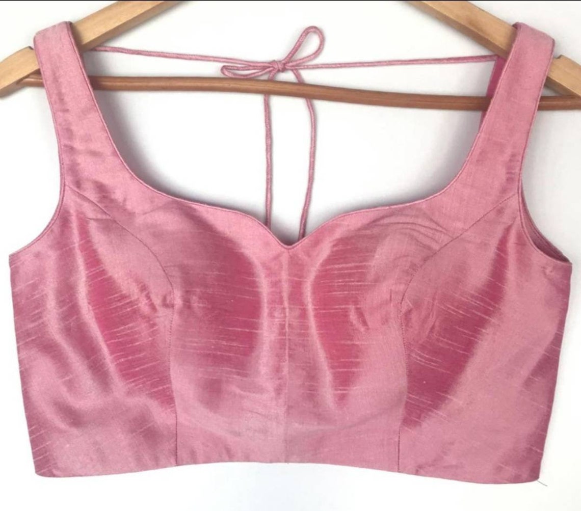 Pink Plus Size Premium Cotton Silk Blouse with Sweetheart Neckline