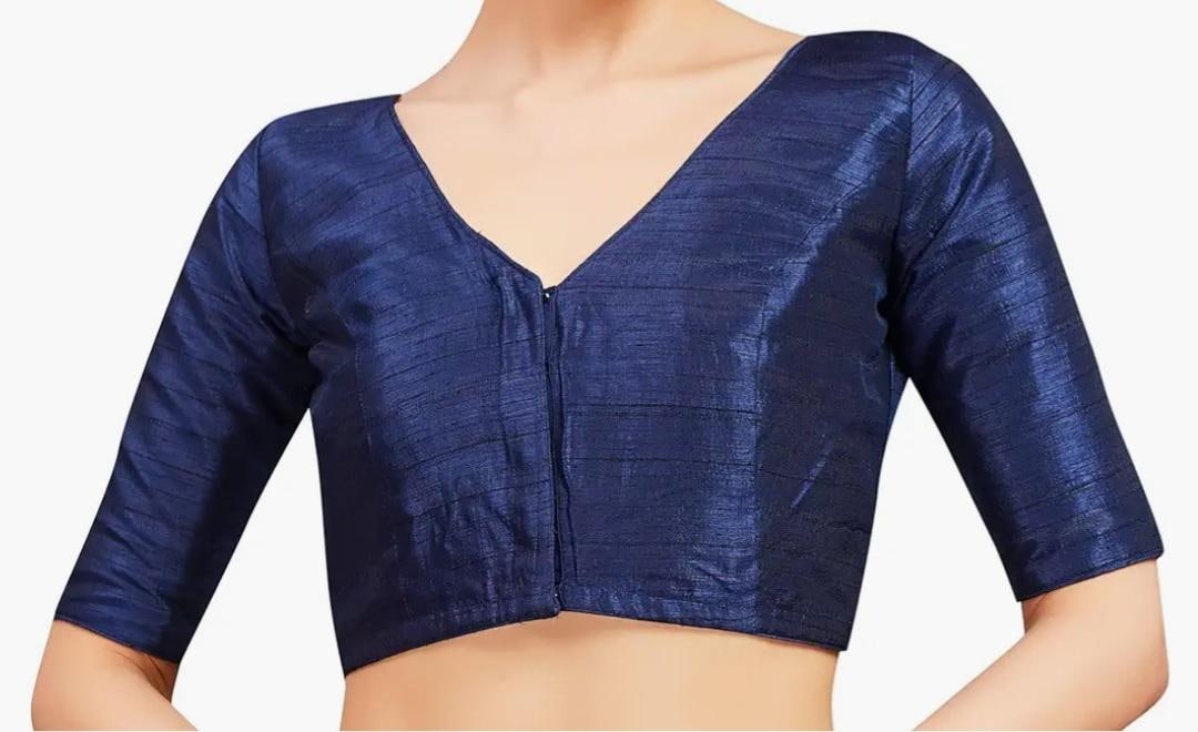 Vistavelle Navy Blue Color V-Neck Vichitra Silk Zari Work Blouse main image 1
