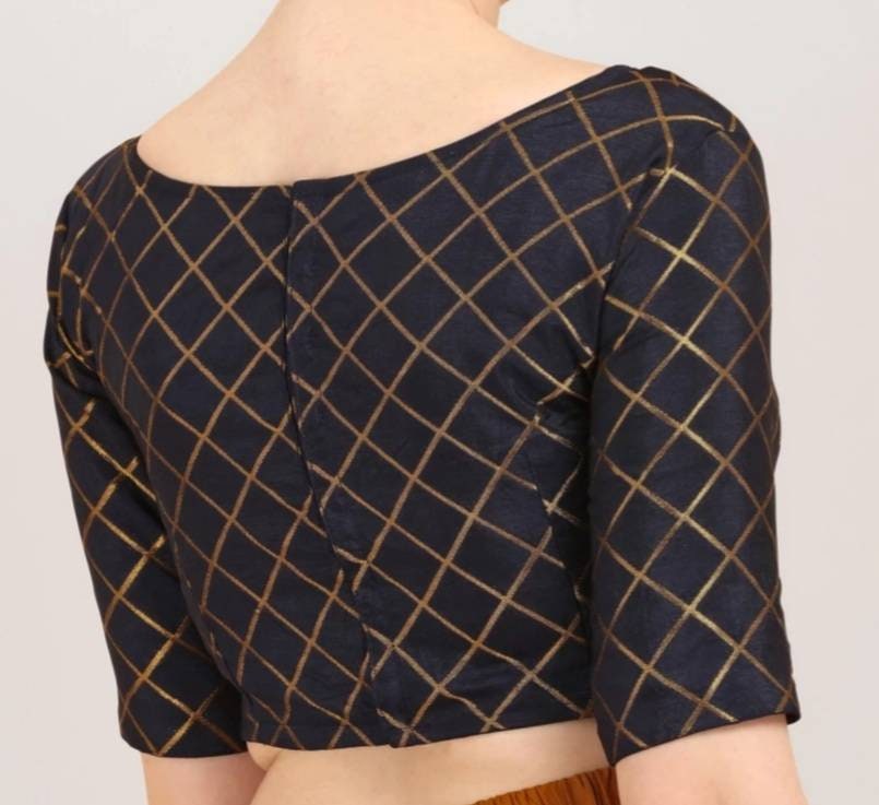 Magenta Boat Neck Silk Blouse with Round Back Closure & Elbow Sleeves