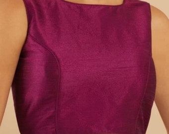 Wine Colour Taffeta Silk Blouse In Boat Neck,Sleevless Blouse,Saree Blouse Lehanga Blouse,All Size Available...