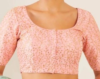 Indian Designer pink Embroidery Blouse In Round Neck,Lehanga Blouse,Party Wear Blouse,Indian Blouse...
