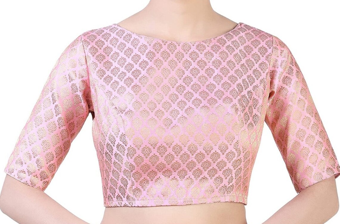 Light Pink Blouse in Boat Neck elbow Sleeves Blouseindian Etsy