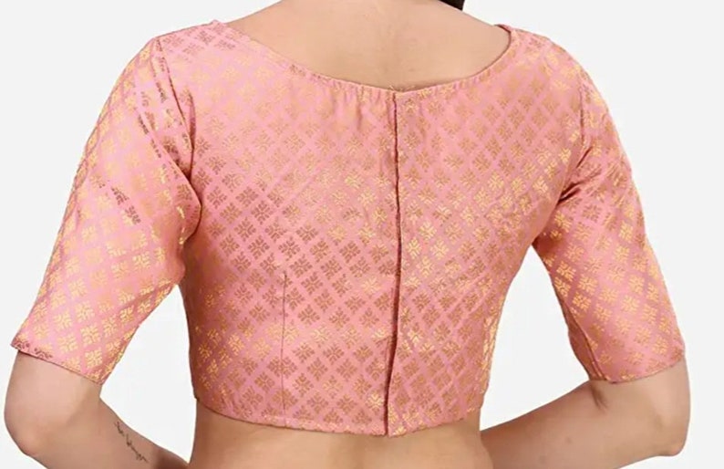 Pink Sleeveless Brocade Blouse with Back Closure
