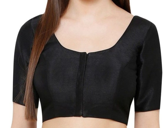 Made To Order Black Silk Blouse In Round Neck And Elbow Sleeves, Indian Blouse, Saree Blouse, Hand-made Blouse, Beautiful Blouse,All Size..
