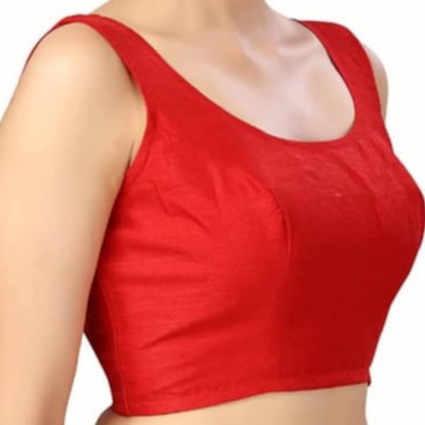Red Tapeta Silk Blouse  In Sleeveless And Round Neck, Designer Blouse, Saree Blouse,Saree Top,Lehanga Blouse, Designer Blouse...