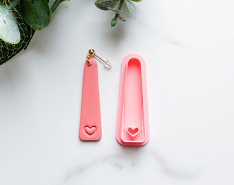Long Trapezoid Heart Imprinted Polymer Clay Cutter | Valentine's Day Clay Cutters