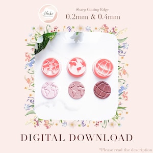 Puede incluir: Imagen de seis cortadores redondos con diseños de globo terráqueo en tonos rosa y marrón. El texto dice "Sharp Cutting Edge 0.2mm & 0.4mm" y "DESCARGA DIGITAL". Ideal para manualidades.