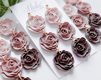 Rosalie - Triple Rose Dangle | Pink Neutral rose dangle polymer clay earring | brown beige | Clay Earrings