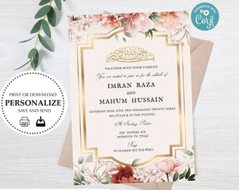 Nikkah Shaadi Invite Pink Floral Invite Islamic | Printable Electronic Custom Invitation | Digital Download | Mangni Shaadi Valima