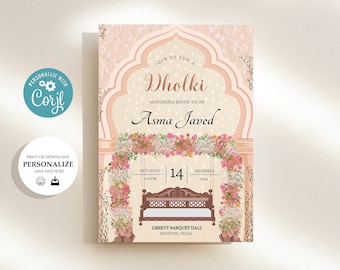 Dholki Mehndi Ivory Pink Bench Floral Printable Electronic Custom Invite Invitation | Instant Download |  Sangeet Mehndi Haldi Shaadi Nikkah