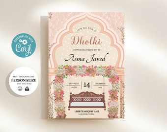 Dholki Mehndi Ivory Pink Bench Floral Printable Electronic Custom Invite Invitation | Instant Download |  Sangeet Mehndi Haldi Shaadi Nikkah