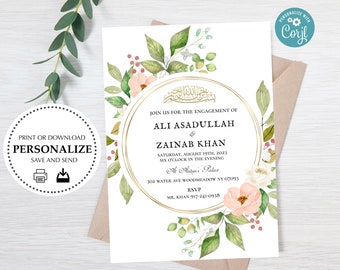 Floral Ring Islamic Invite For Engagement Nikkah | Printable Electronic Invitation | Digital Download |Mangni Baat Pakki Shaadi Valima Aqiqa