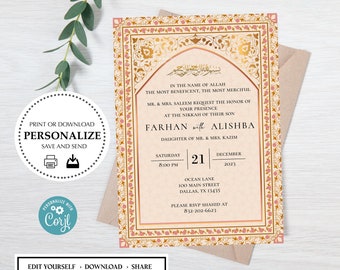 Nikkah Shaadi Printable Digital Islamic Invite Ivory Gold Pink | Electronic Custom Invitation | Digital Download | Mangni Shaadi Valima