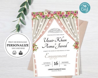 Engagement Mangni Printable Digital Self Edit Invite Invitation | Personalized Digital Download | Nikkah Baat Pakki Shaadi Valima Dholki