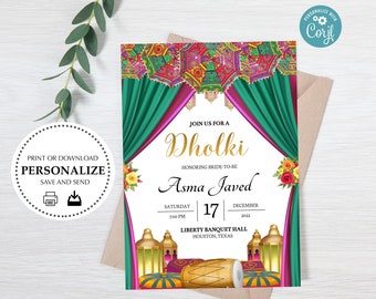 Dholki Mayoun Green Purple Umbrella Lantern Dhol Printable Electronic Custom Invite Invitation | Instant Download |  Sangeet Mehndi Haldi