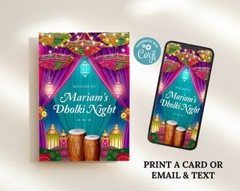 Dholki Mayoun Magenta Umbrella Lantern Dhol Printable Electronic Custom Invite Invitation | Instant Download |  Sangeet Mehndi Haldi