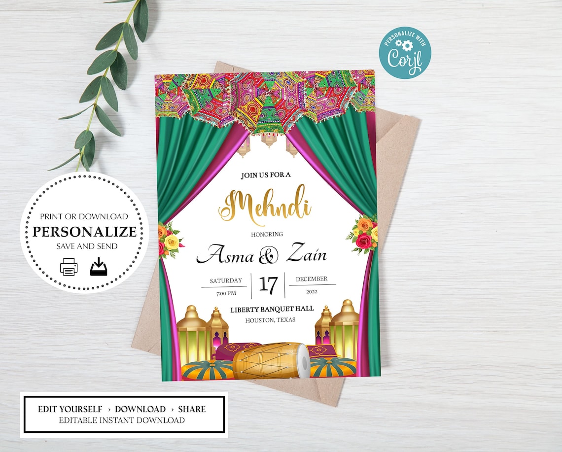 Mehndi Dholki Green Purple Umbrella Lantern Dhol Printable Electronic