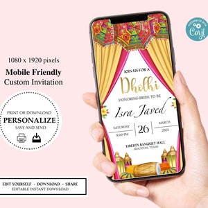 Dholki Invitation Umbrella Lantern Dhol Phone Mobile Electronic Self Edit Invite Invitation | Digital Download | Sangeet Mehndi Haldi Mayoon