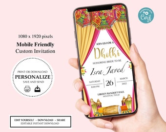 Dholki Invitation Umbrella Lantern Dhol Phone Mobile Electronic Self Edit Invite Invitation | Digital Download | Sangeet Mehndi Haldi Mayoon