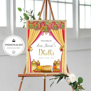 Custom Size Custom Color Dholki Mehndi Welcome Sign, Umbrella Welcome Poster, Digital Printable Dholki Signage Mayoon Roka Haldi