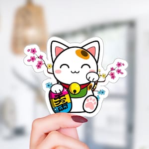 Maneki Neko Pansexual Sticker, Waterproof Pansexual Pride Stickers, Pan Pride Sticker, LGBTQ Decal, Subtle Pride Gifts, Cute Queer Stickers