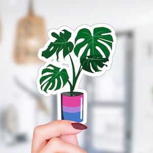 Monstera Plant Bisexual Sticker, Waterproof Bisexual Pride Stickers, Bi Pride, Subtle Pride, Queer Sticker, Bisexual Decal, LGBTQ Pride