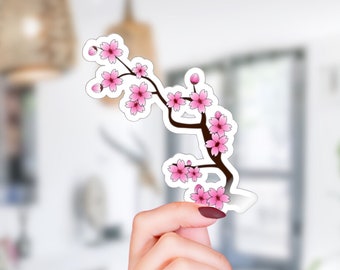 Sakura Waterproof Sticker, Japanese Art, Pretty Japanese, Cool Japanese Decal, Cherry Tree Decals, Sakura Tree Stickers, Kawaii Stickers