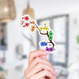 Sakura LGBTQ Aufkleber, wasserdichter LGBTQ Aufkleber, Queer-Aufkleber, subtile Pride-Abziehbilder, Stolz-Geschenke, Gay-Pride-Aufkleber, Pride-Flag-Farben