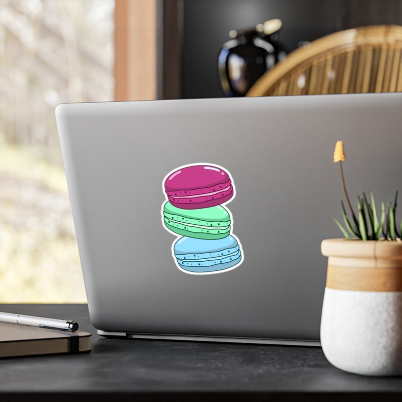 Macaron Polysexual Sticker, Waterproof Polysexual Pride Stickers, Polysexual Gift, Subtle Pride Sticker, Cute Queer Decals, LGBTQ Decal image 4