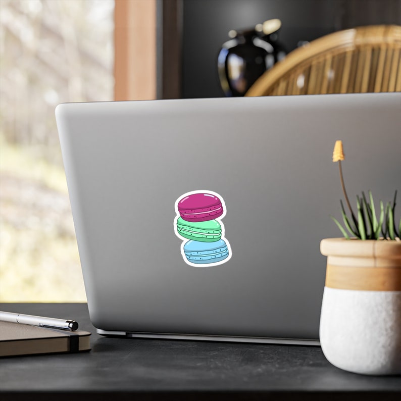 Macaron Polysexual Sticker, Waterproof Polysexual Pride Stickers, Polysexual Gift, Subtle Pride Sticker, Cute Queer Decals, LGBTQ Decal image 3