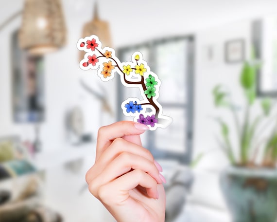 Sakura LGBTQ Sticker, Waterproof LGBTQ Sticker, Queer Stickers, Subtle Pride Decals, Pride Gifts, Gay Pride Stickers, Pride Flag Colors