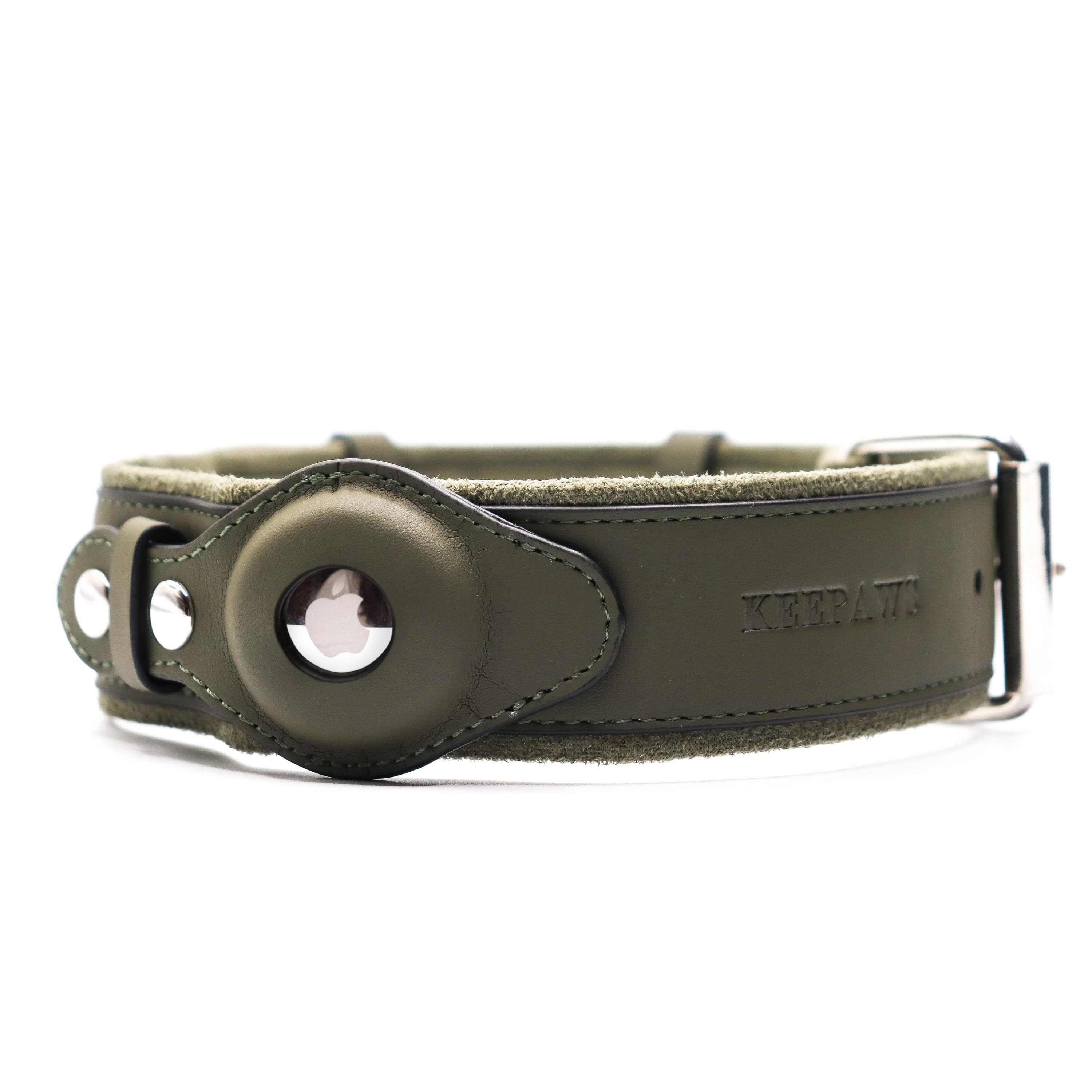 Collier pour chien Airtag compatible avec le collier de chiot en polyester  Apple Airtag avec support de boîtier en silicone Air Tag-Vert-M 12.9-21.6in