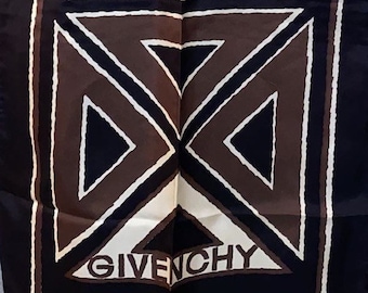 Givenchy lange zijden sjaal jaren 60 zwartbruin geometrisch door Bloch Freres rechthoek vintage designeraccessoires Givenchy
