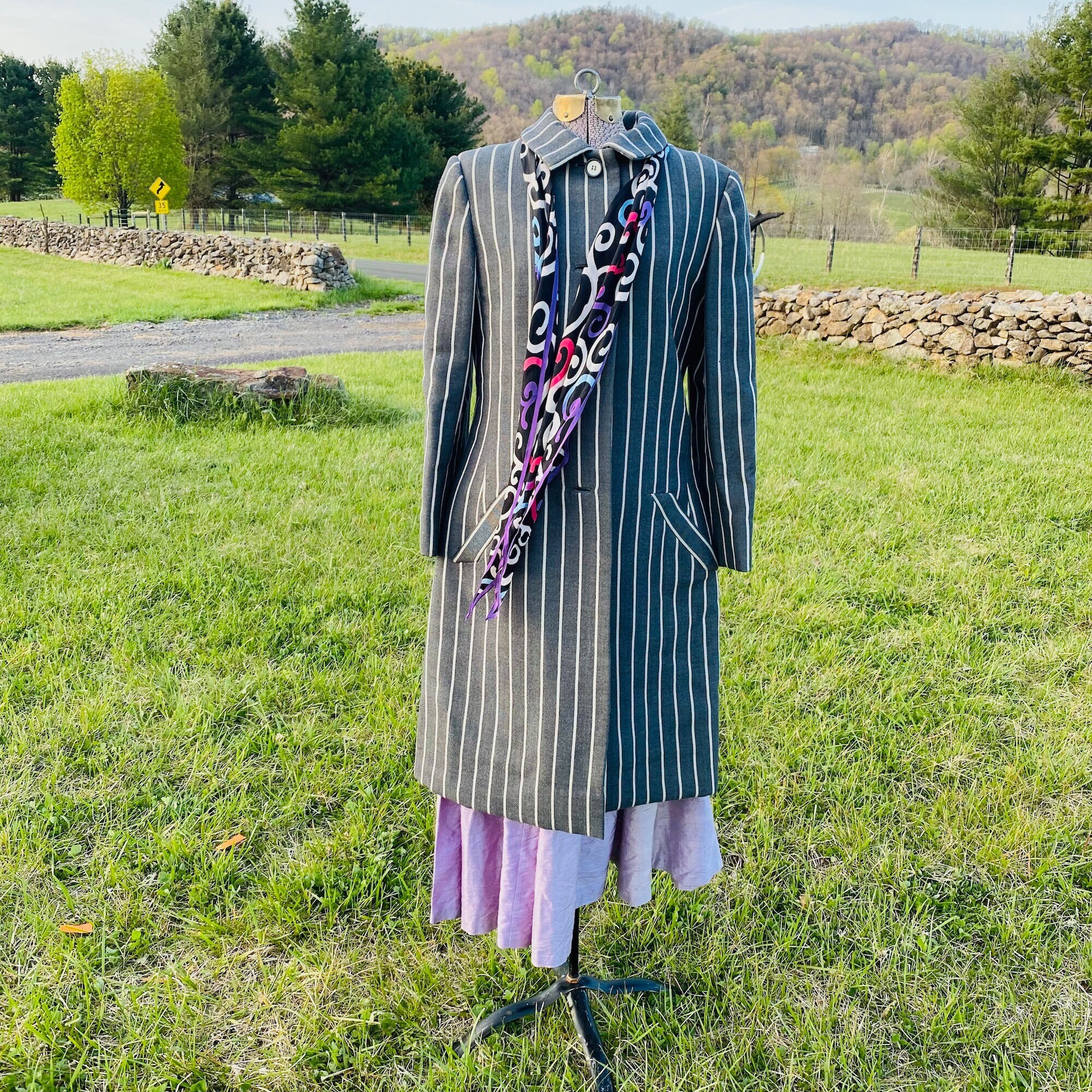Geoffrey Beene 1960s Grey White Striped 