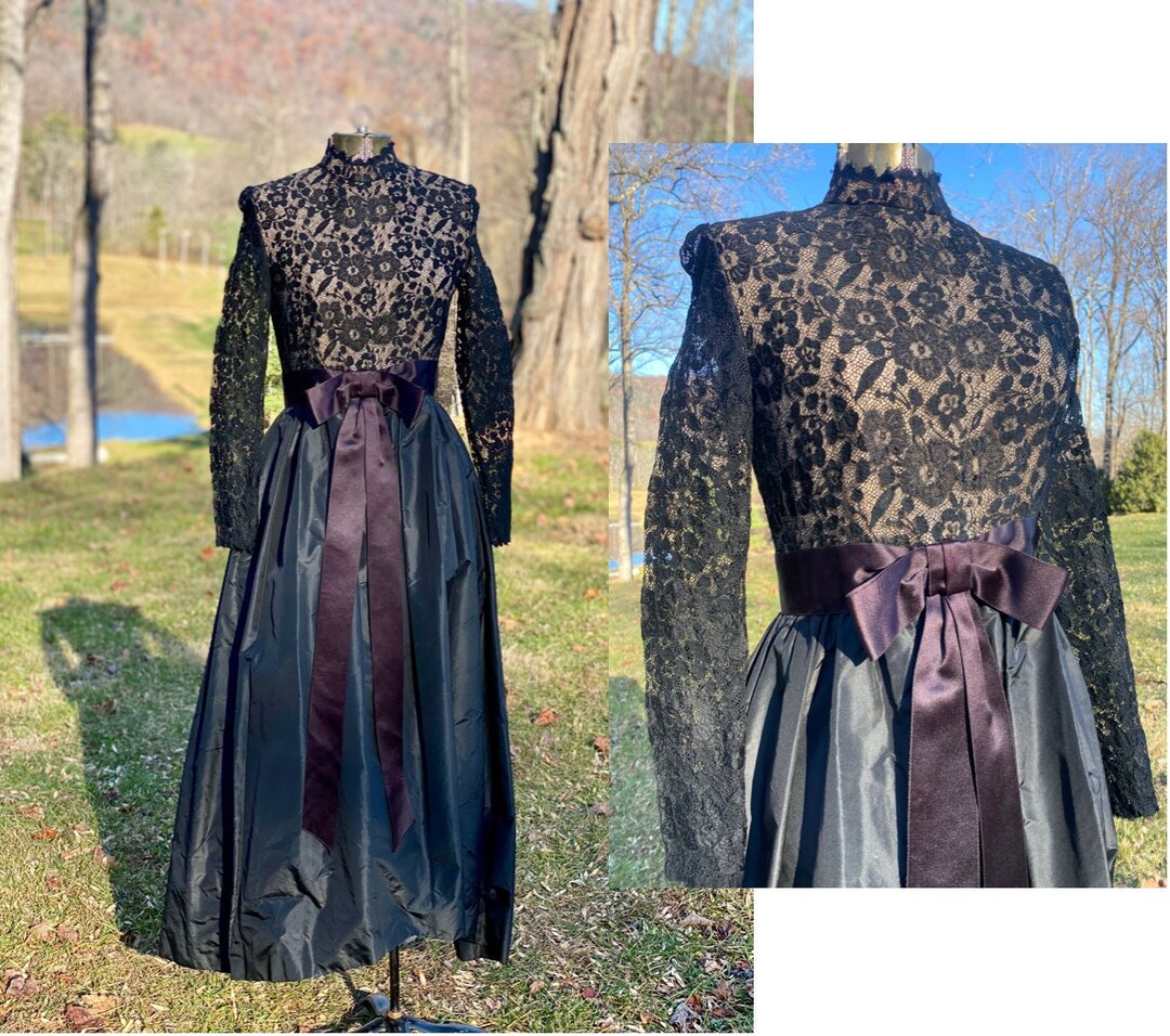 Vintage 1960s Black Lace and Taffeta Dress Alfred Bosand New York