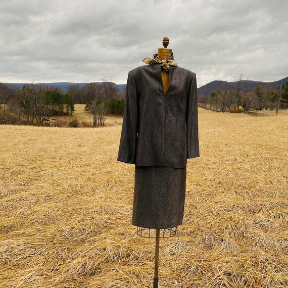 Albert Nipon Grey Black Formal Evening Suit 1990s… - image 1