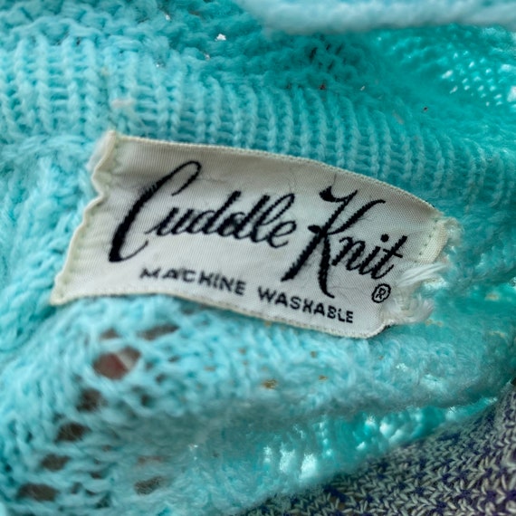 Vintage 1960s Cuddle Knit Teal Blue Cardigan Butt… - image 6