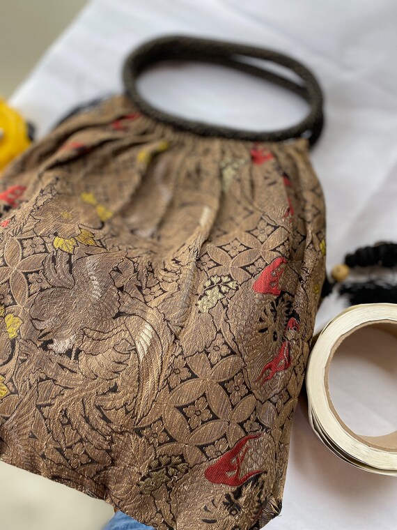 Antique Chinese Embroidered Silk Gold Crane Purse… - image 3