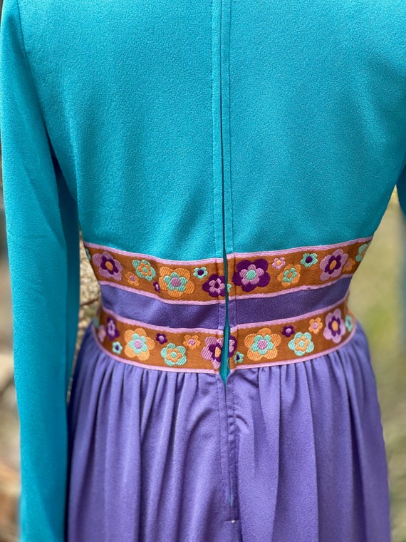 1970s Flower Child Blue Purple Vintage Maxi Dress… - image 6